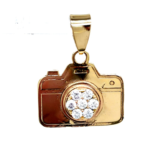 10k Yellow Gold 3D VVS Moissanite Camera Pendant