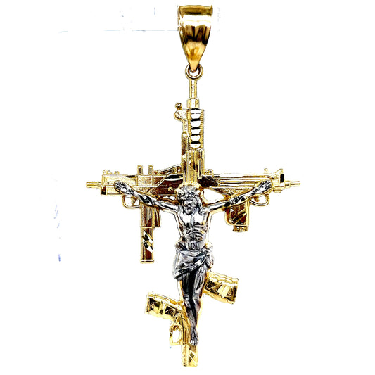 10k Yellow Gold Jesus Gun Cross