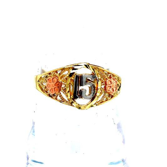 10k Tri-Tone Gold Quince 15 Ring