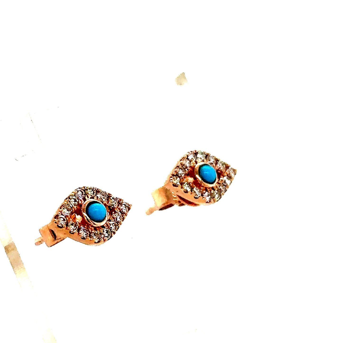 14k Rose Gold Diamond Turquoise Earrings