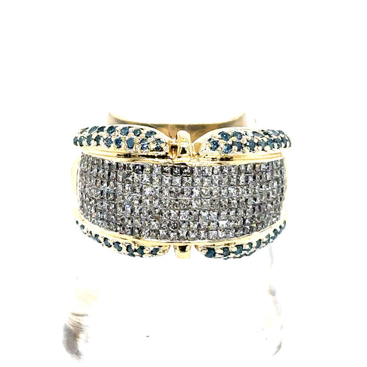 14k Yellow Gold Blue and White Diamond Ring
