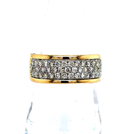14k Yellow Gold Diamond 3 Row Band