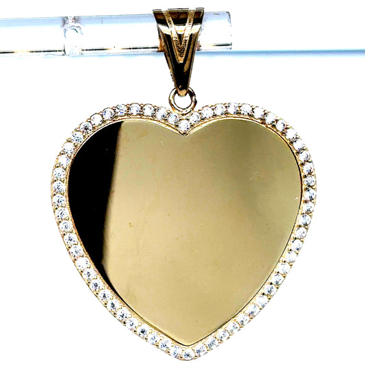 10k Yellow Gold CZ Heart Photo Pendant