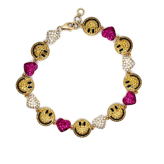 10k Yellow Gold Diamond Smiley Heart Bracelet