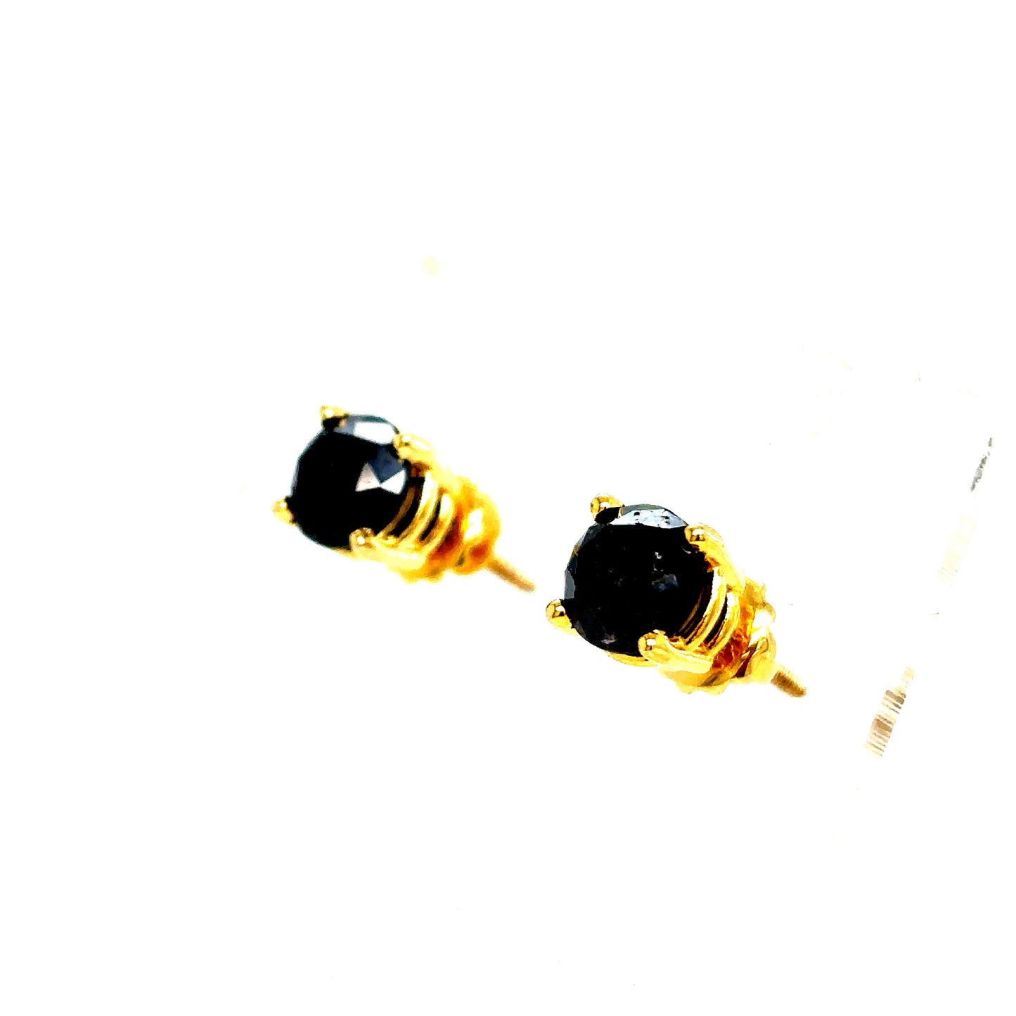 14k Yellow Gold Black Diamond Solitaire Earrings