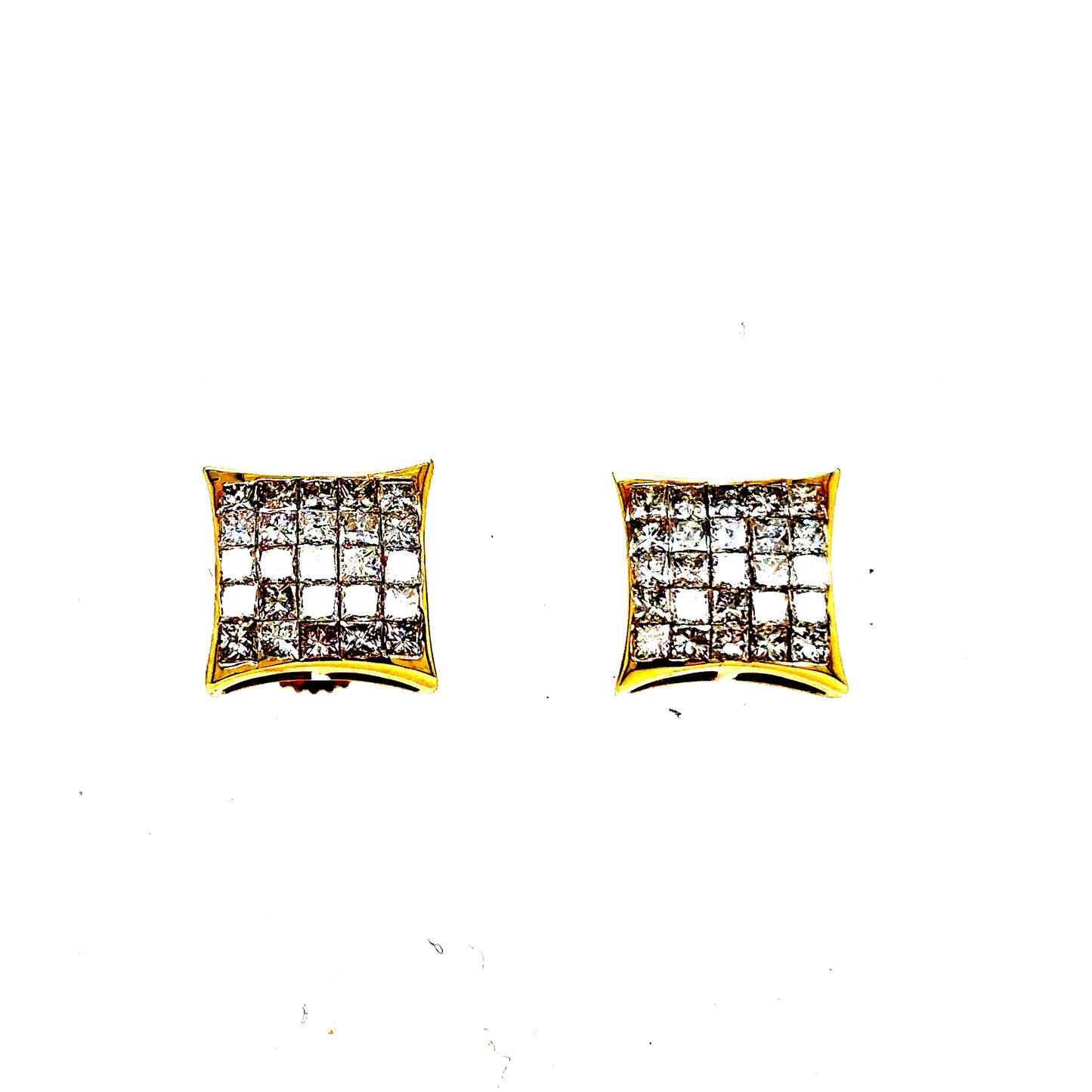 14k Yellow Gold Square Invisible Set Earrings