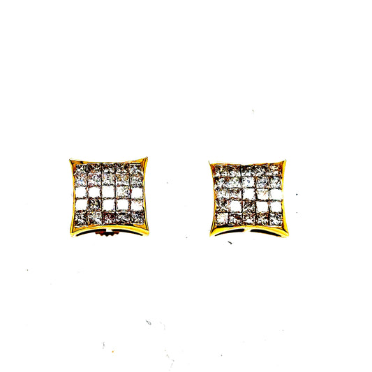 14k Yellow Gold Square Invisible Set Earrings