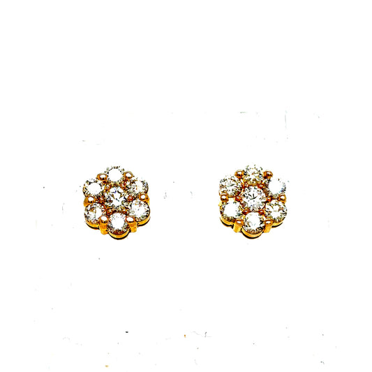 14k Yellow Gold Diamond Flower Set Earrings