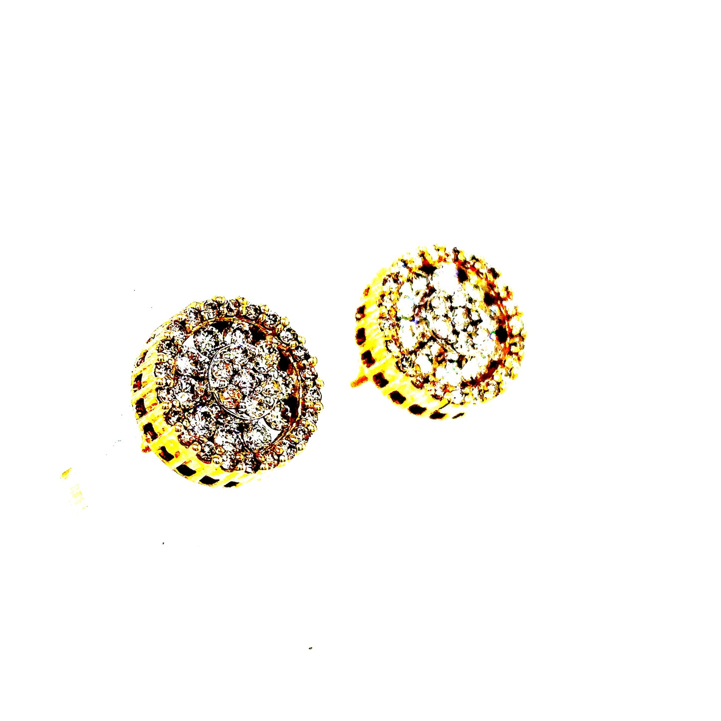 14k Yellow Gold Diamond Cluster Earrings