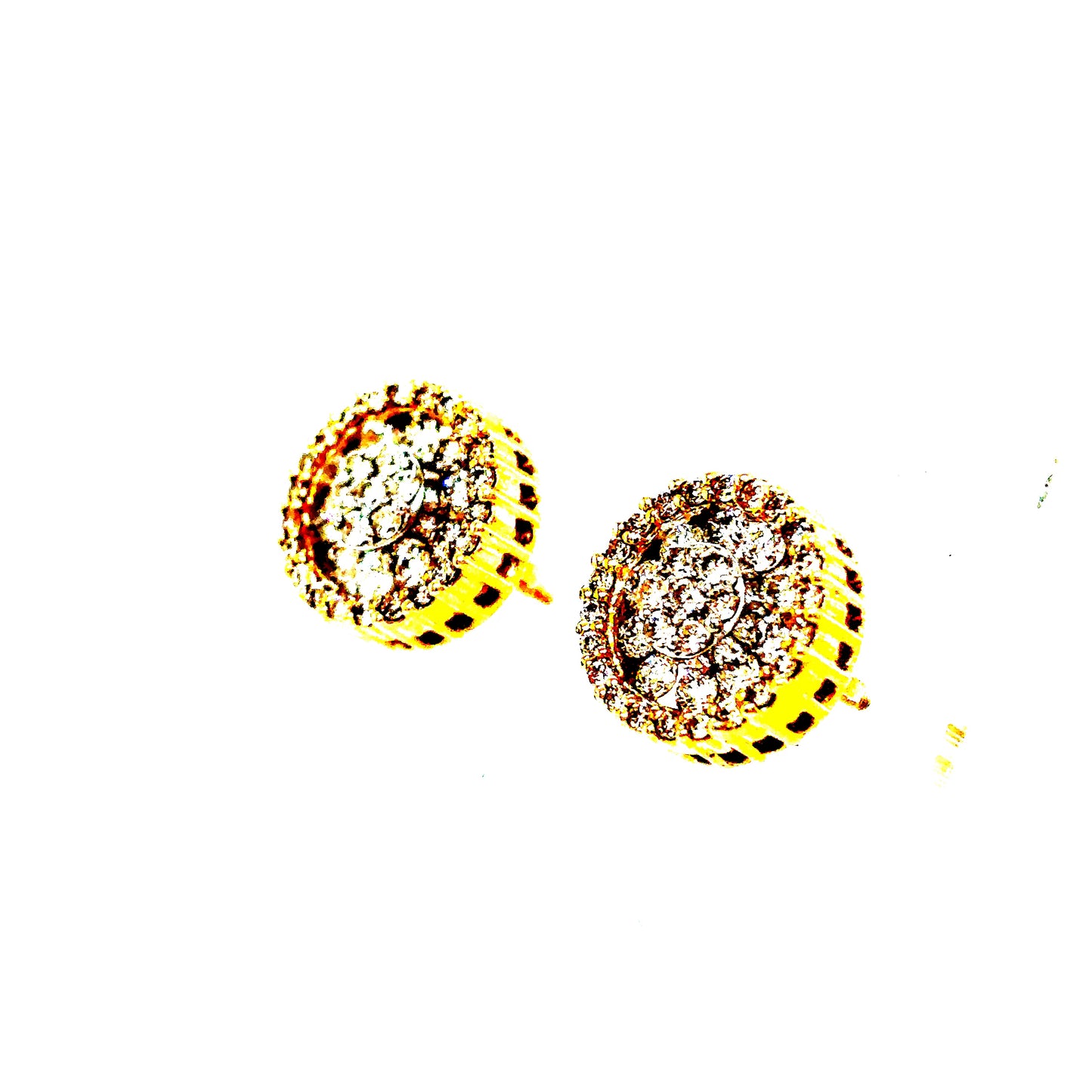 14k Yellow Gold Diamond Cluster Earrings