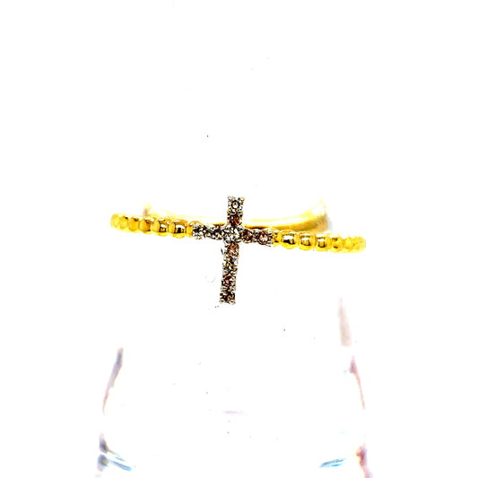 14k Yellow Gold Diamond Cross Ring