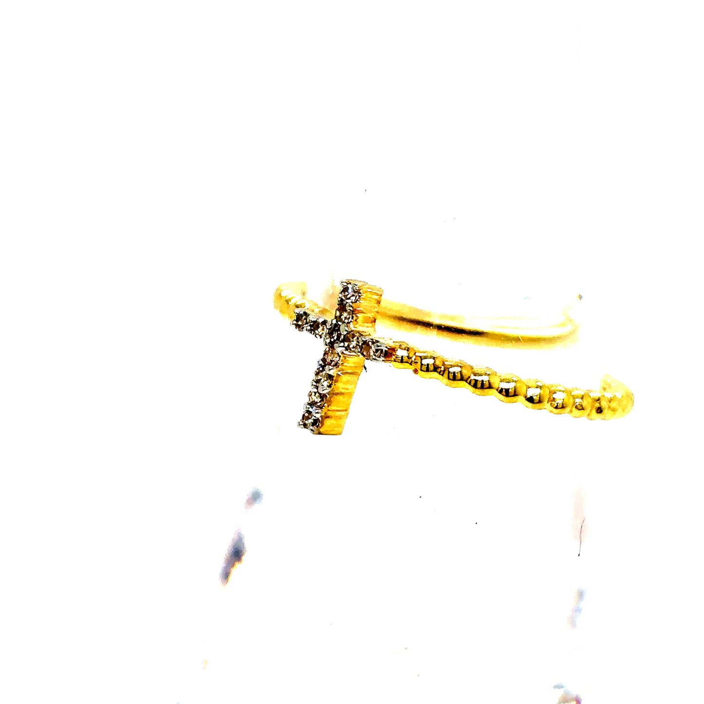14k Yellow Gold Diamond Cross Ring