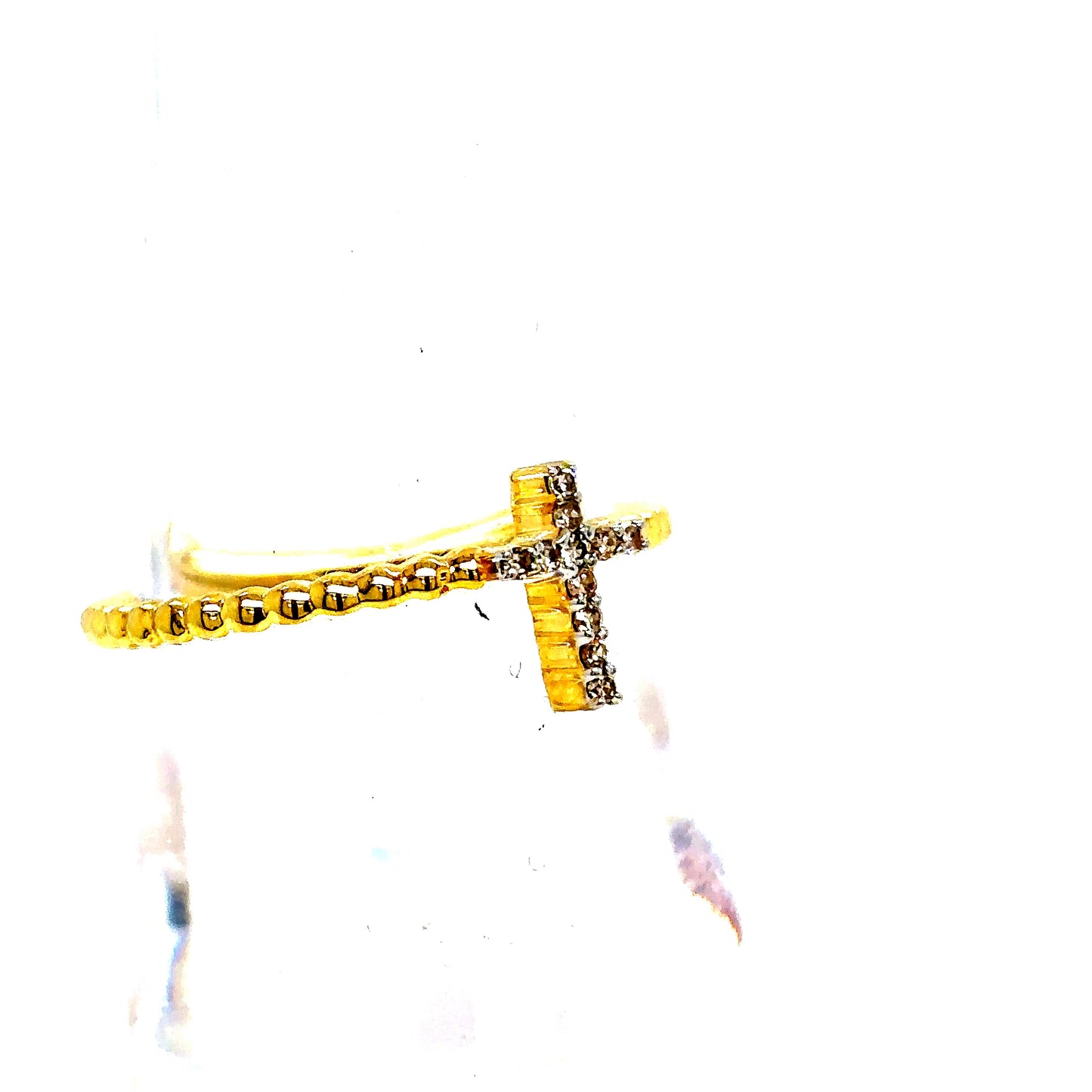 14k Yellow Gold Diamond Cross Ring