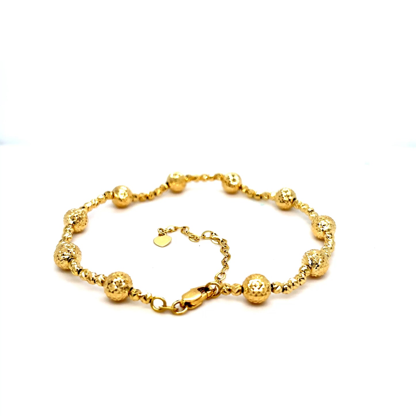 14k Yellow Gold Diamond Cut Beaded Adjustable Bracelet