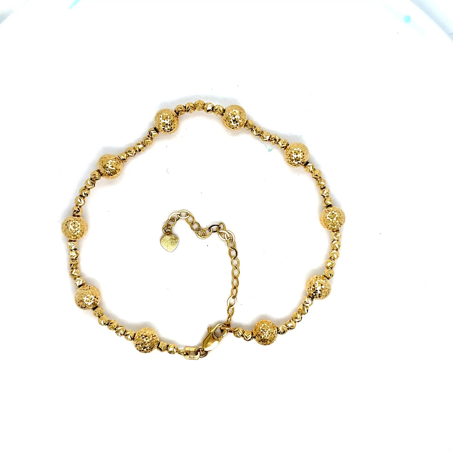 14k Yellow Gold Diamond Cut Beaded Adjustable Bracelet