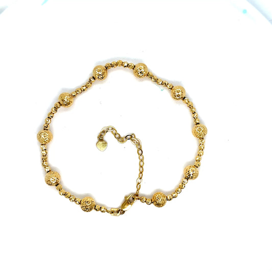14k Yellow Gold Diamond Cut Beaded Adjustable Bracelet