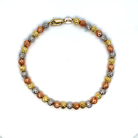 14k Gold Tri-Color Candy Beaded Bracelet
