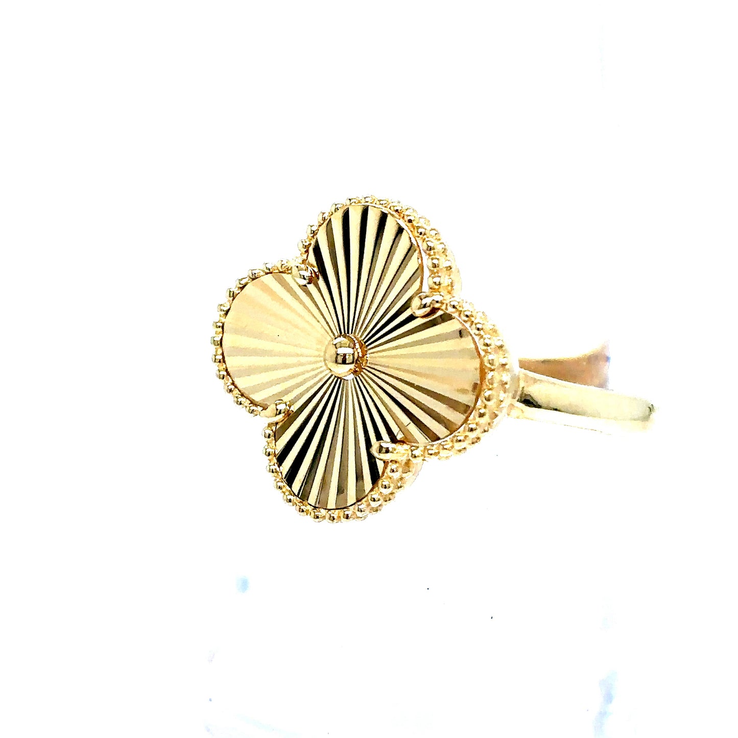 10k Yellow Gold Diamond Cut Designer Clover Ring