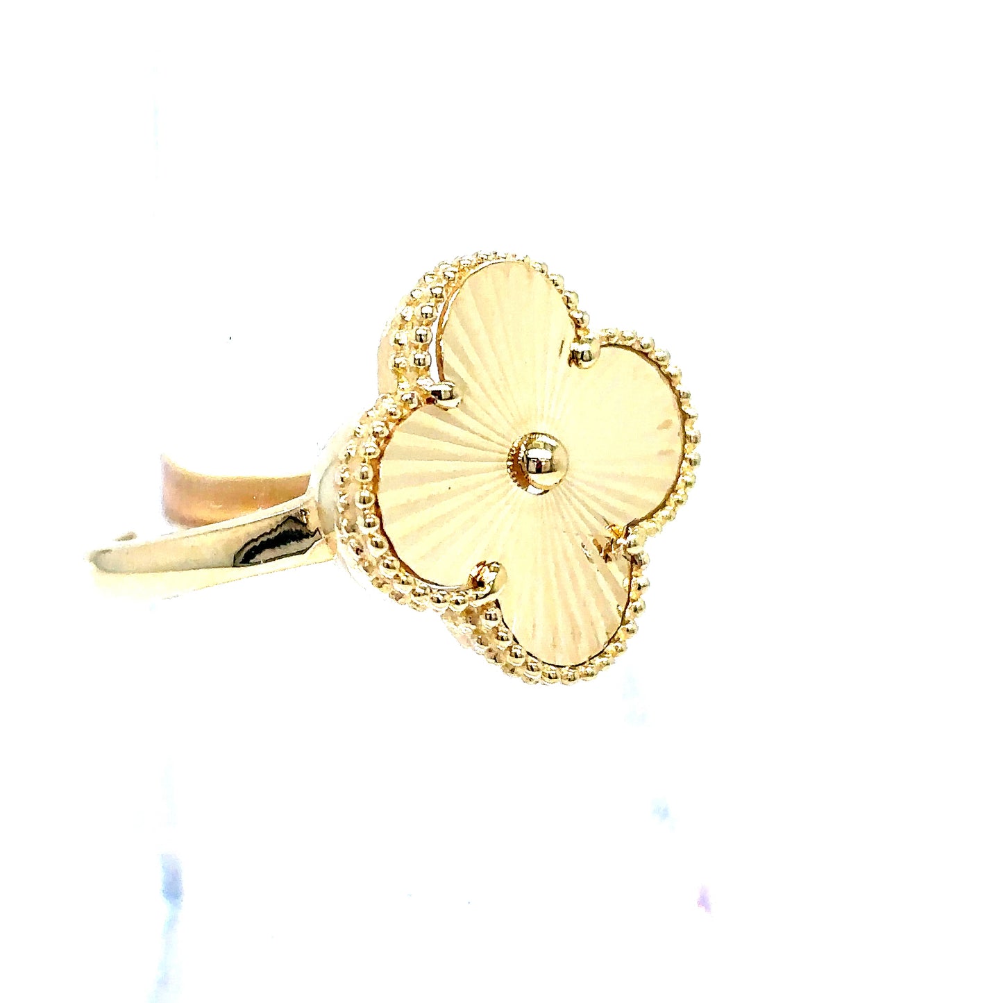 10k Yellow Gold Diamond Cut Designer Clover Ring