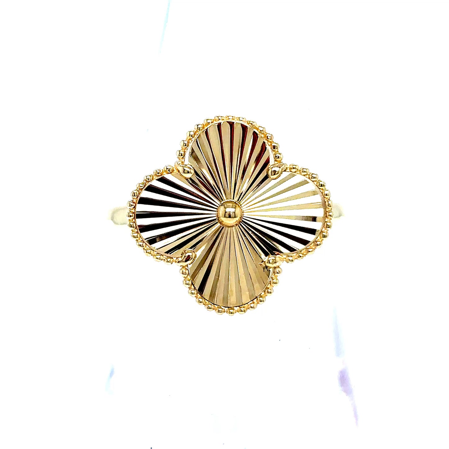 10k Yellow Gold Diamond Cut Designer Clover Ring