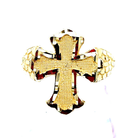 14k Yellow Gold Designer Cross Ring