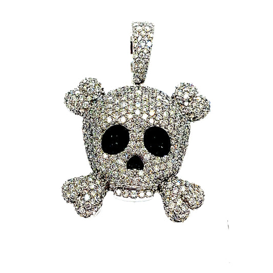 14k White Gold Diamond Skull & Cross Bones Pendant