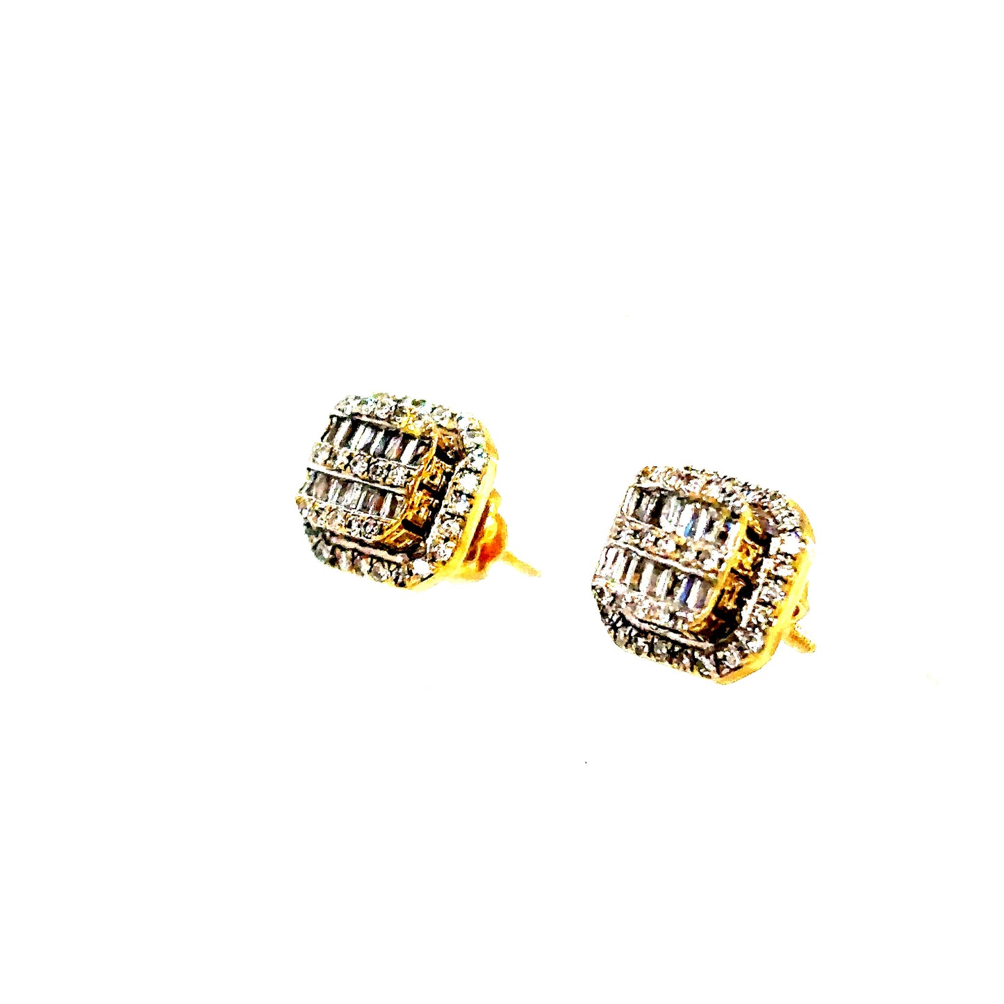 10k Yellow Gold Square Diamond Cluster Earrings