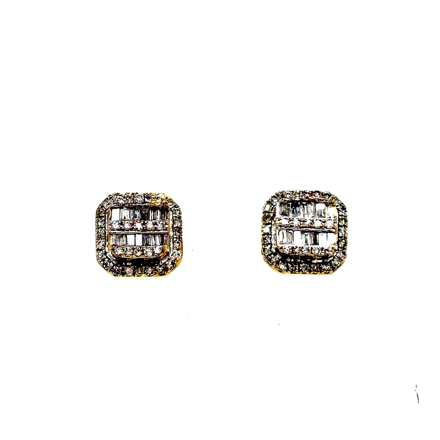 10k Yellow Gold Square Diamond Cluster Earrings