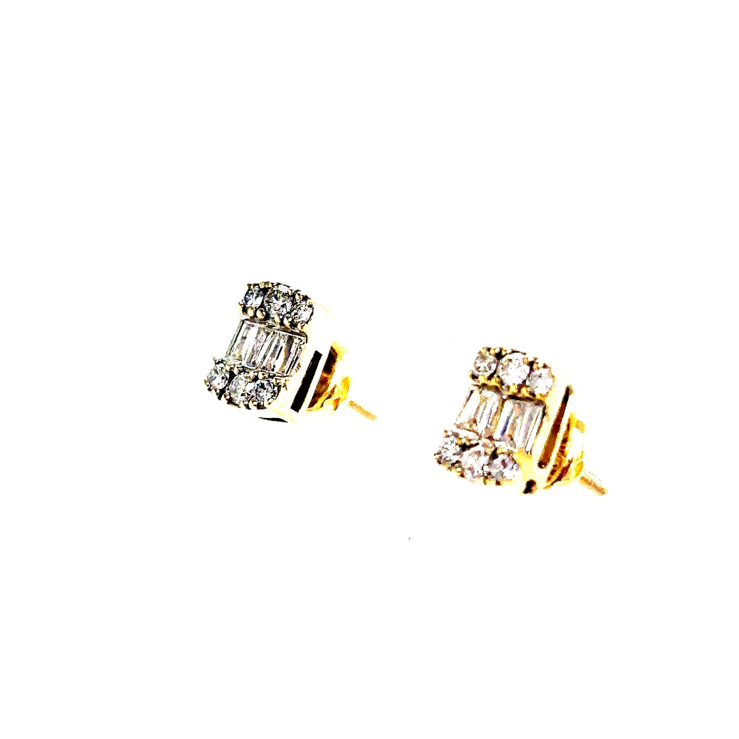 10k Yellow Gold Rectangle Diamond Cluster Earrings