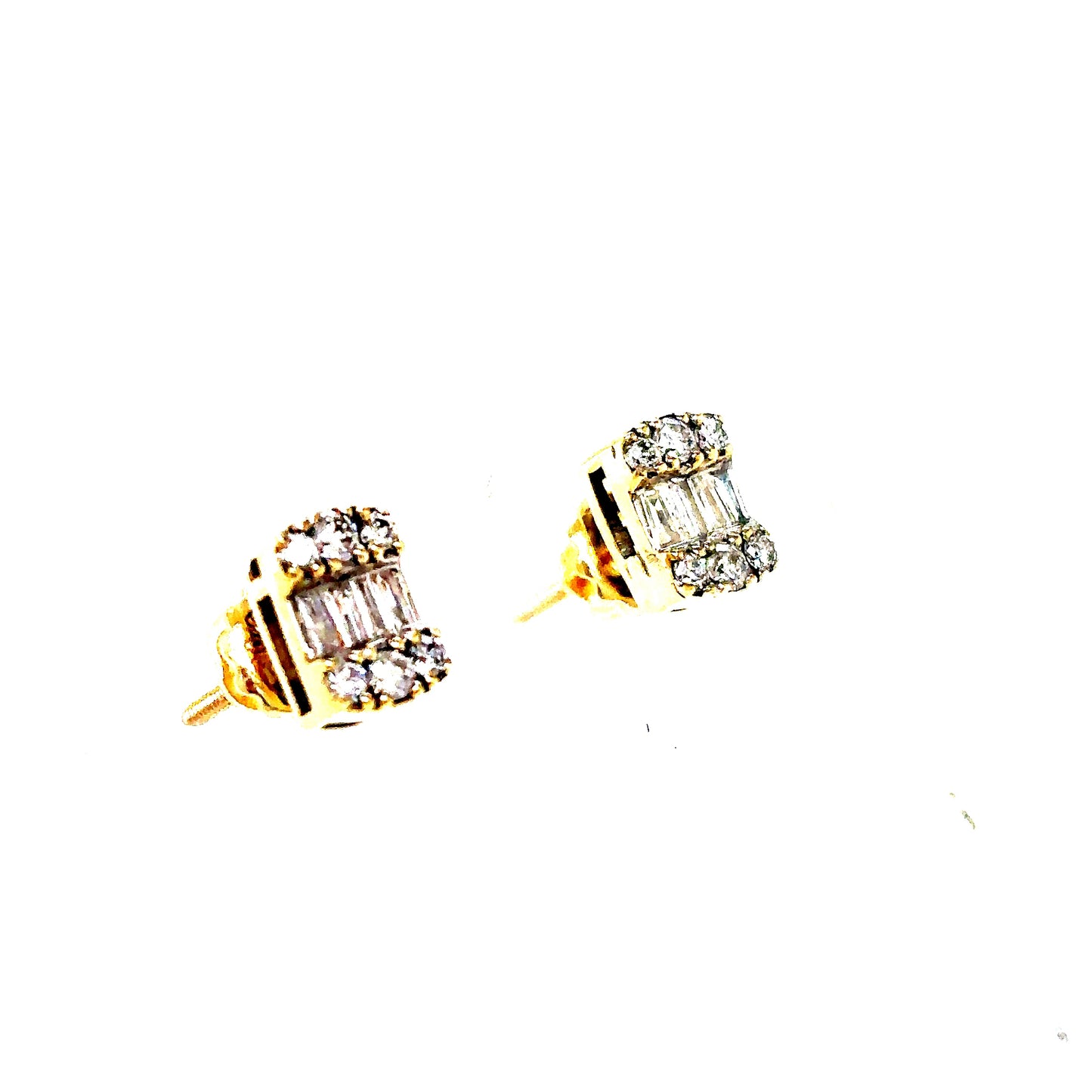 10k Yellow Gold Rectangle Diamond Cluster Earrings