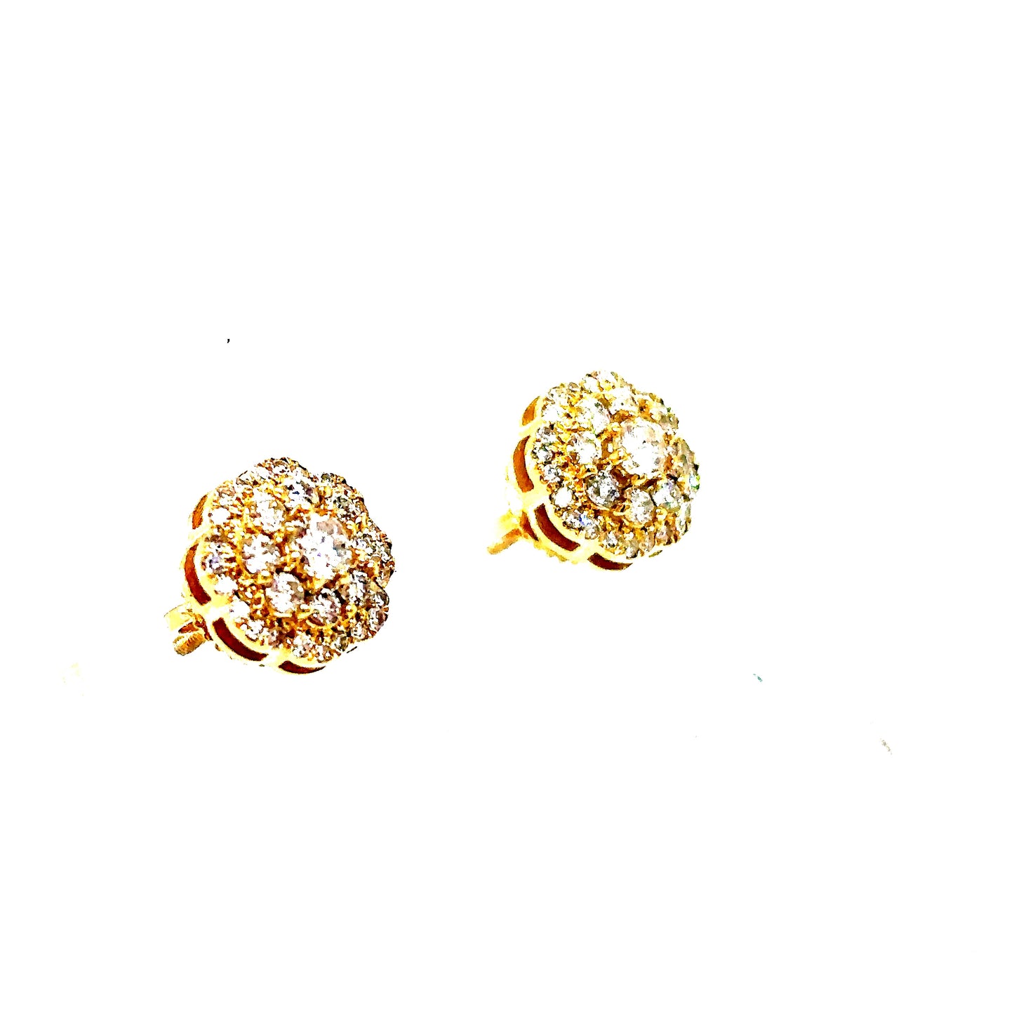 10k Yellow Gold 2-Tier Round Flower Diamond Cluster Earrings