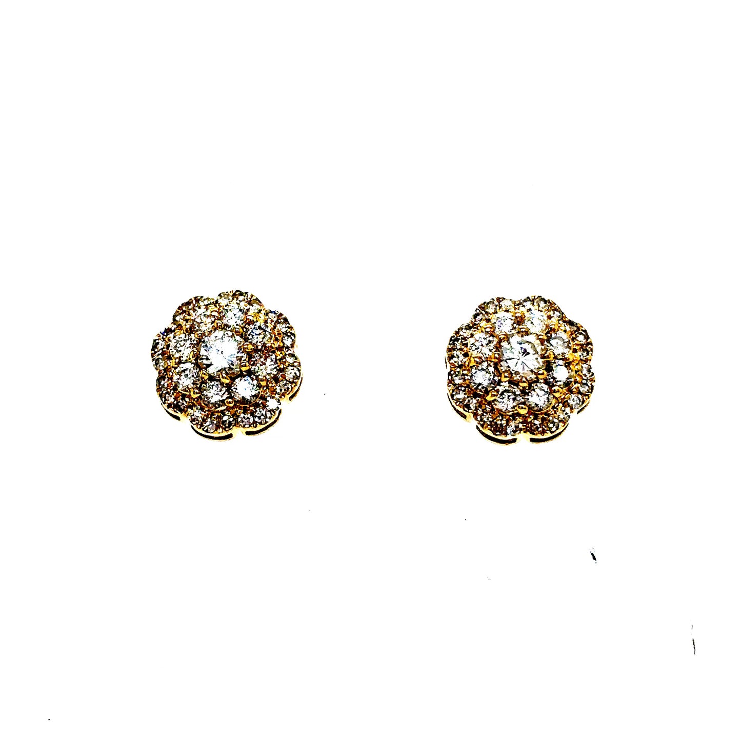 10k Yellow Gold 2-Tier Round Flower Diamond Cluster Earrings