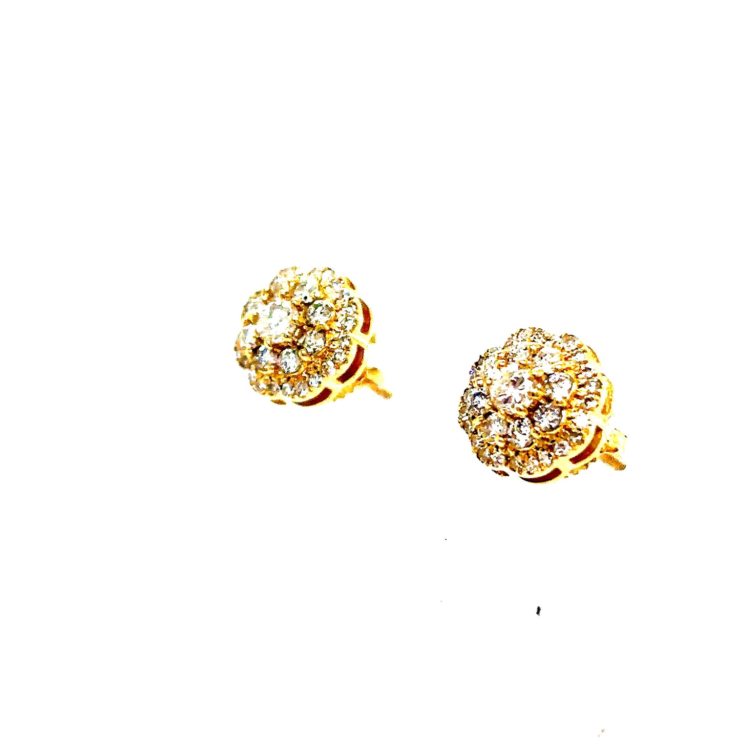 10k Yellow Gold 2-Tier Round Flower Diamond Cluster Earrings