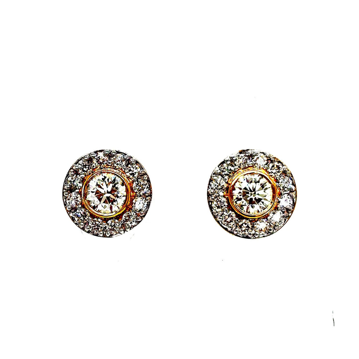 10k Yellow Gold 35 Point Center Diamond Cluster Earrings