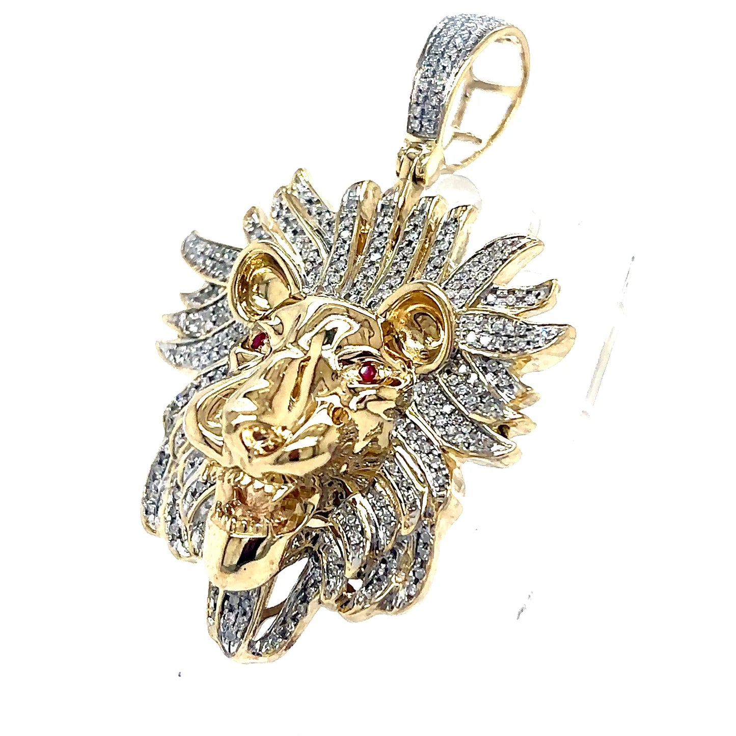 10k Gold Diamond Lion Head w/ Ruby Eyes Pendant