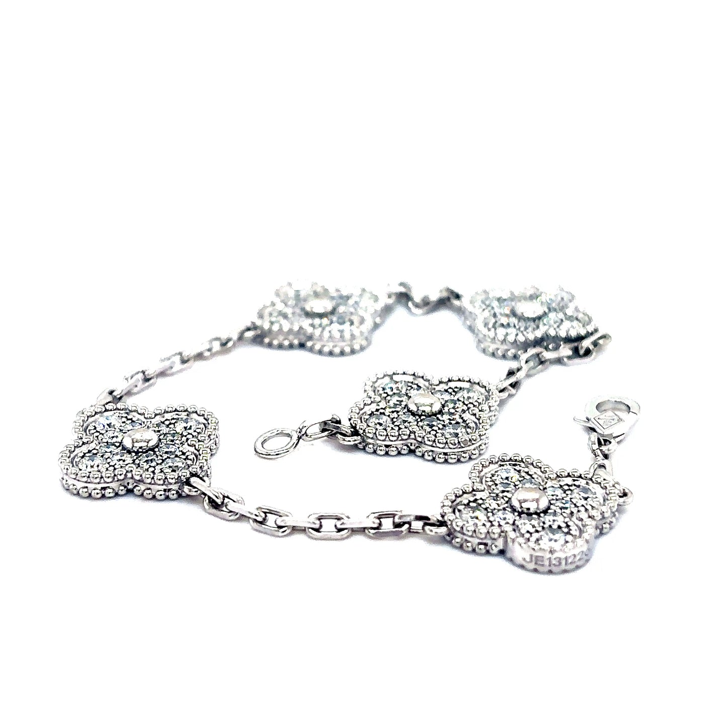 18k White Gold Diamond Design Clover Bracelet
