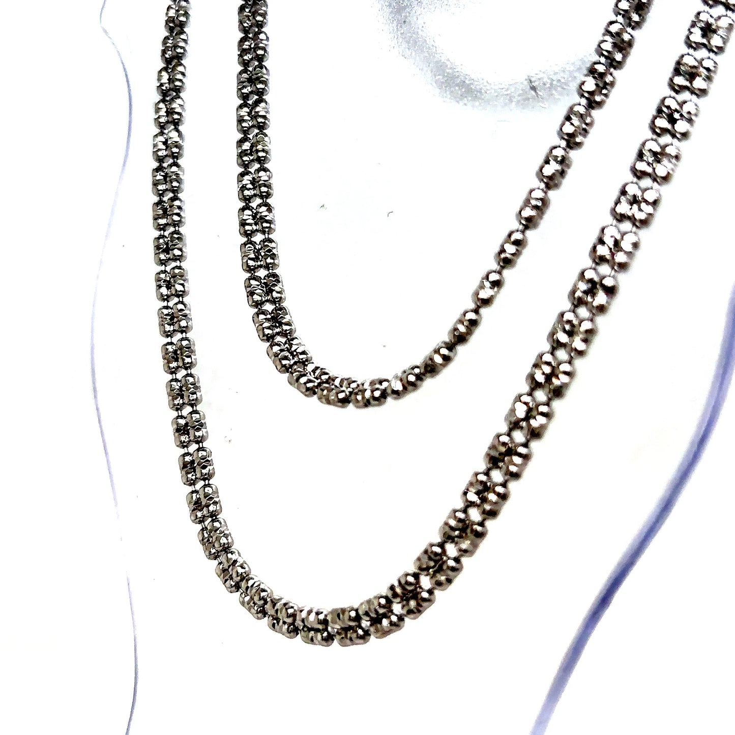 925 Sterling Silver Diamond Cut Ice Link Flat Bead Chain