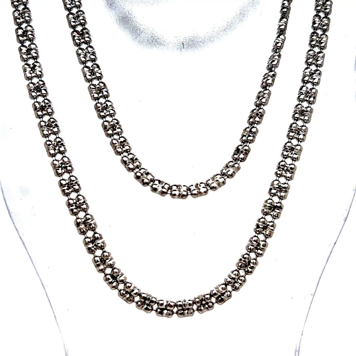 925 Sterling Silver Diamond Cut Ice Link Flat Bead Chain