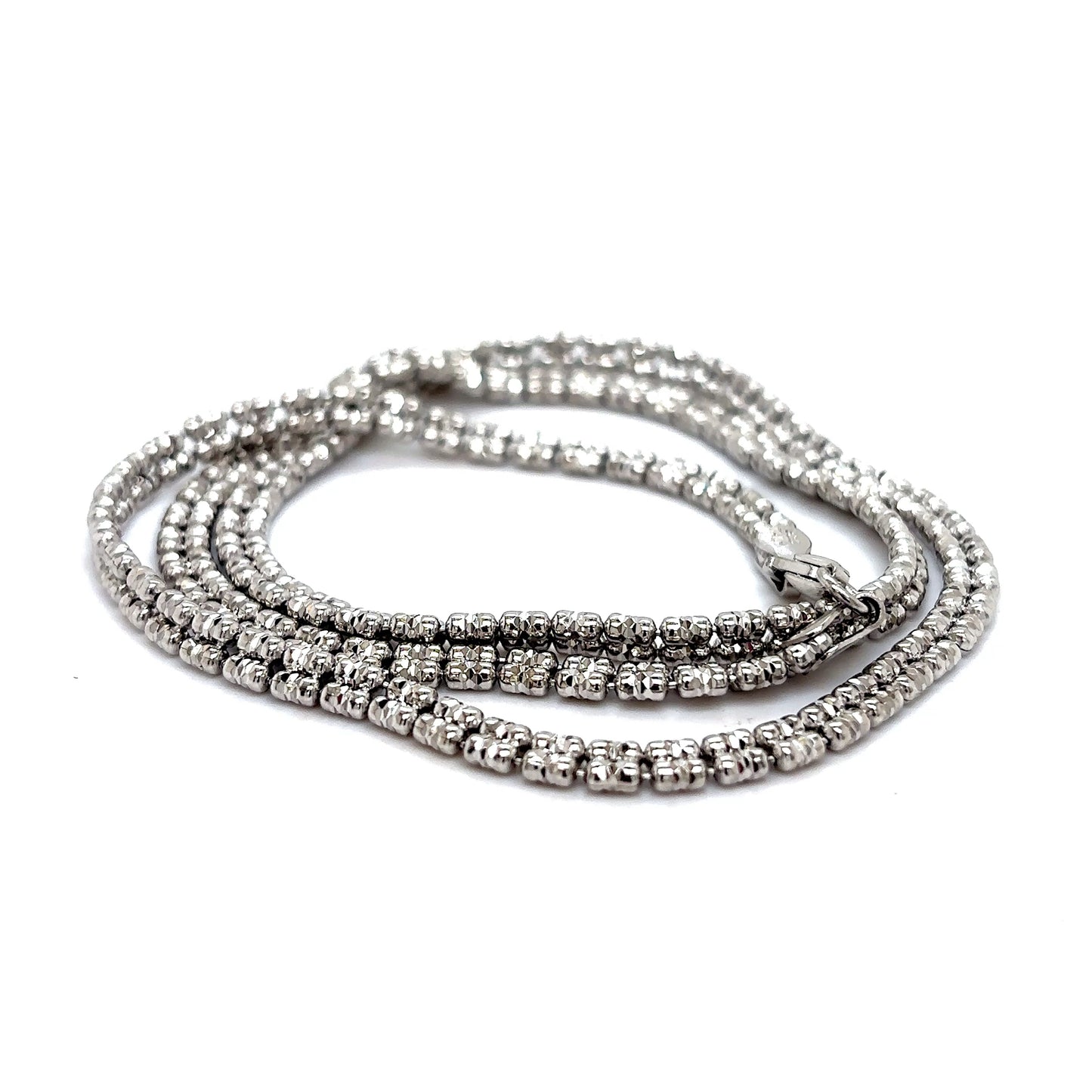 925 Sterling Silver Diamond Cut Ice Link Flat Bead Chain