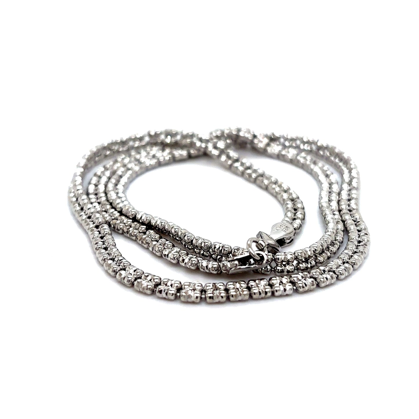 925 Sterling Silver Diamond Cut Ice Link Flat Bead Chain