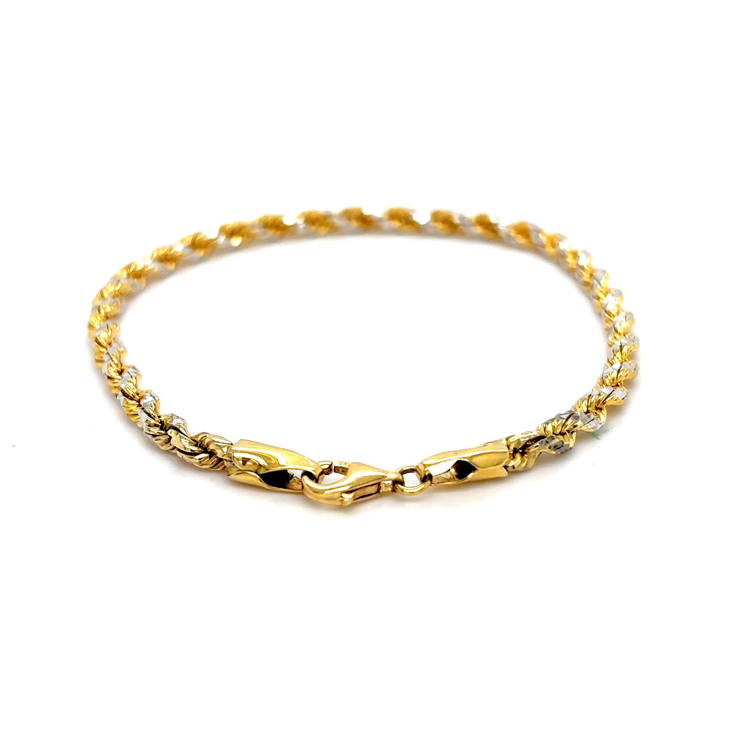 14k 2-Tone Diamond Cut Rope Bracelet 7"