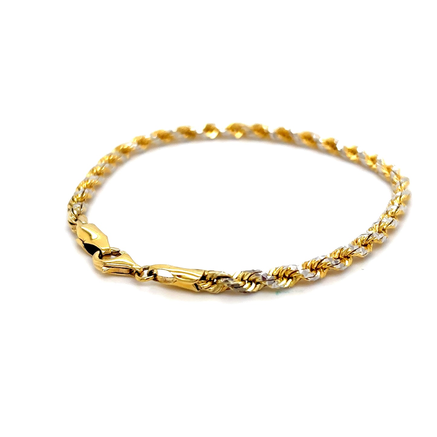 14k 2-Tone Diamond Cut Rope Bracelet 7"