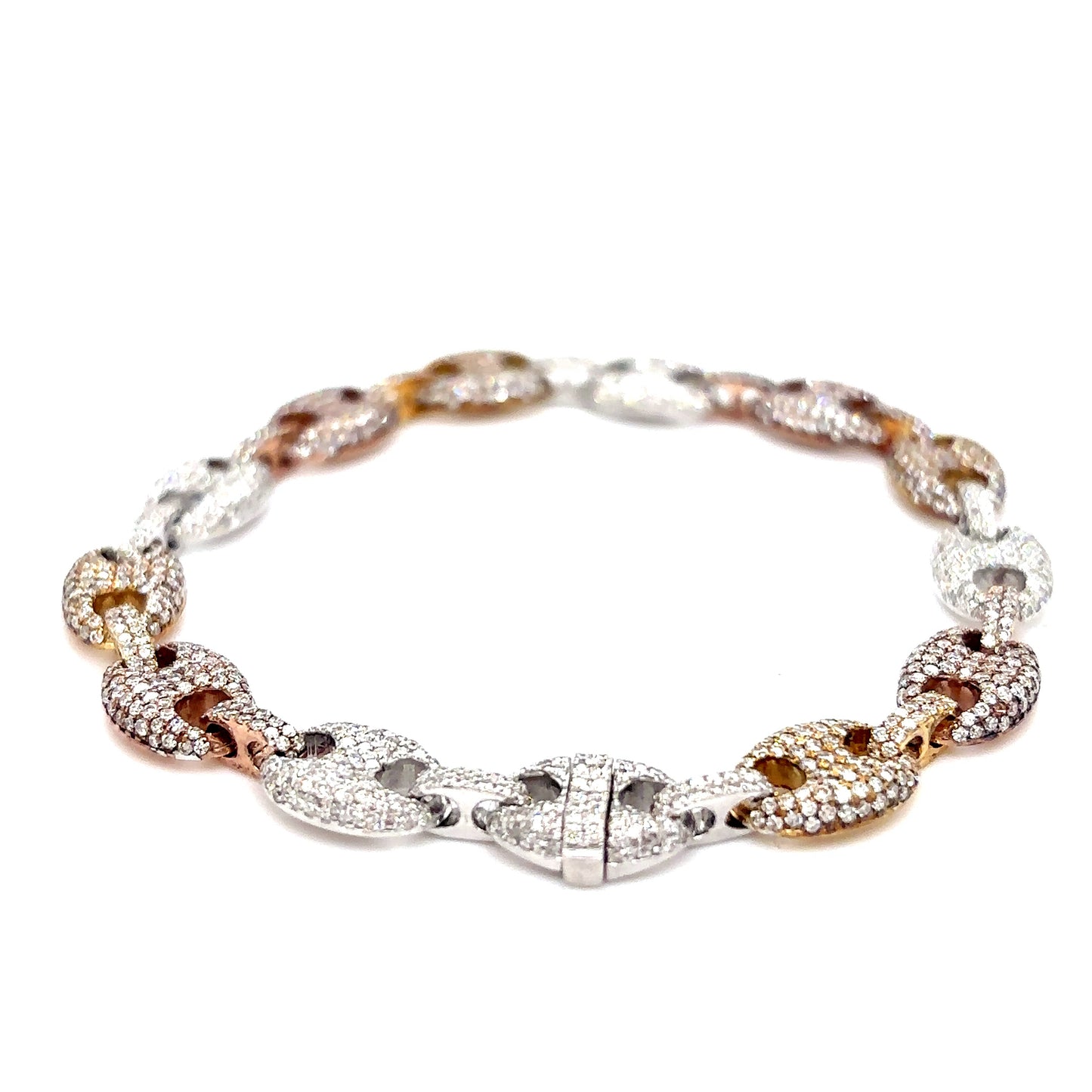 10k Tri-Tone Gold Diamond Gucci Link Bracelet