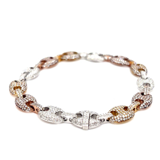 10k Tri-Tone Gold Diamond Gucci Link Bracelet