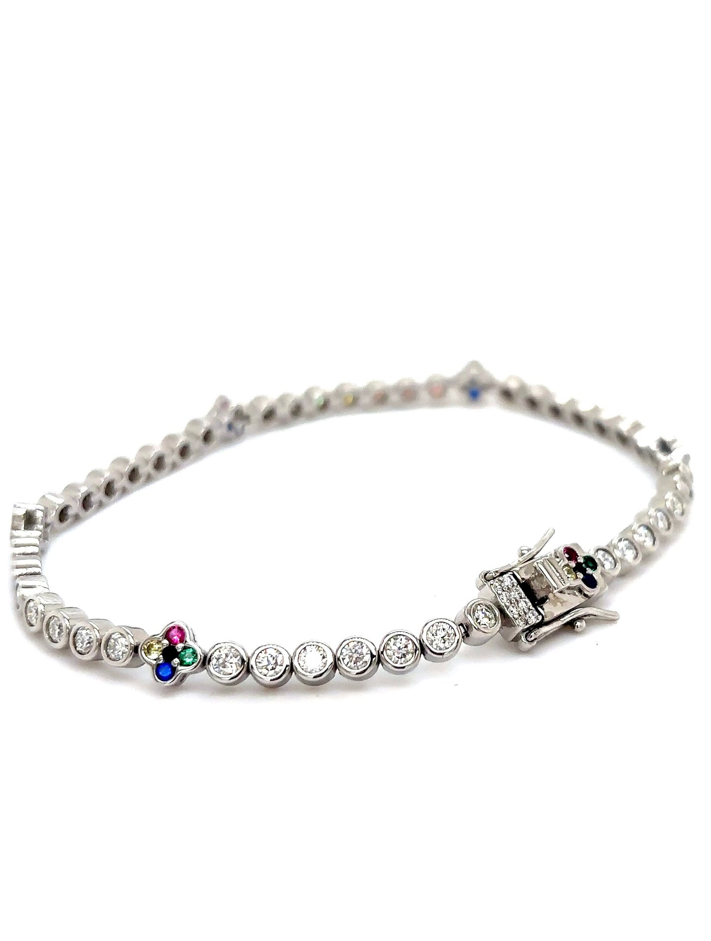 925 VVS Colorful Moissanite Circle Clover Tennis Bracelet