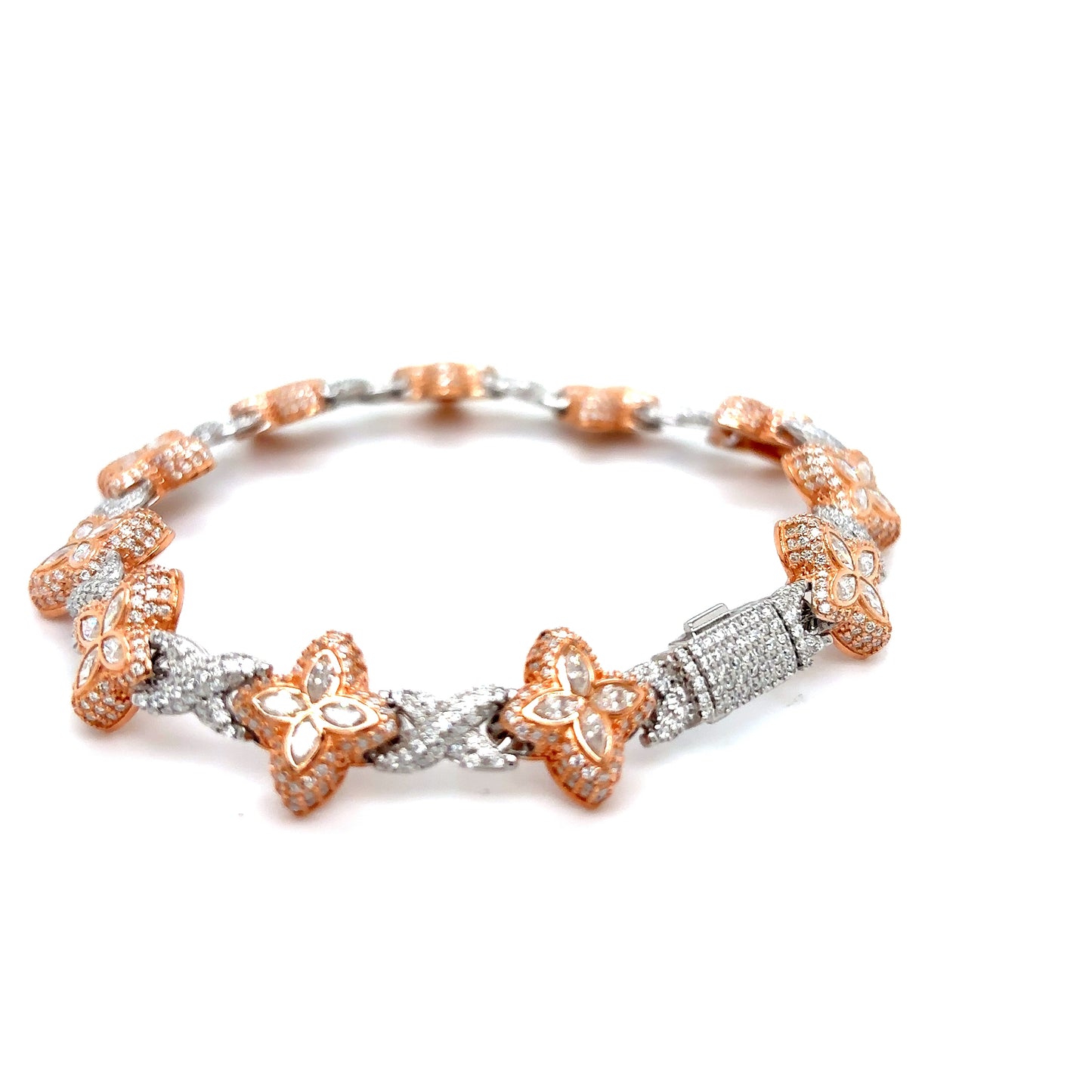 925 2-Tone Moissanite Design Clover Bracelet