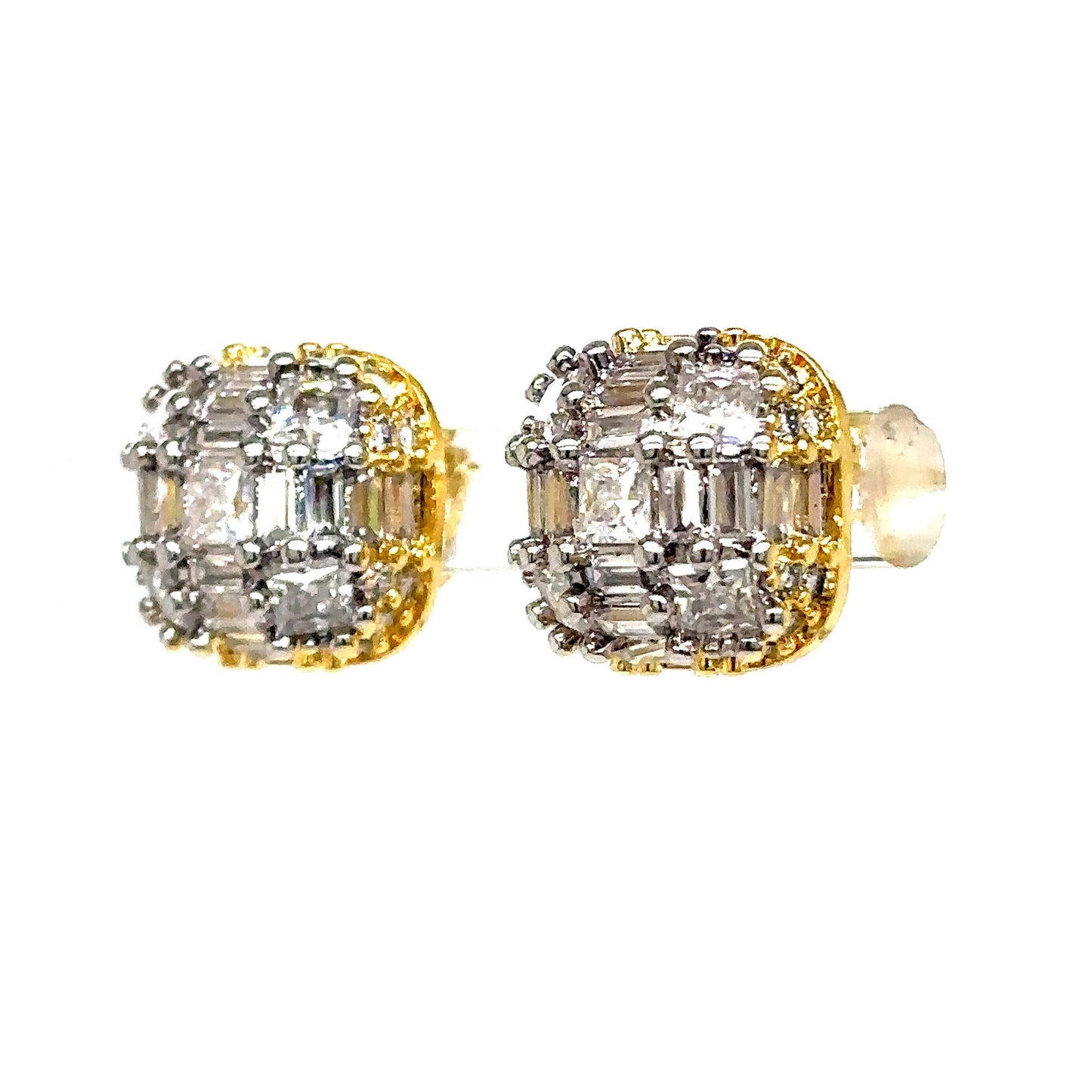 925 S.S. VVS Moissanite Square Cluster Earrings