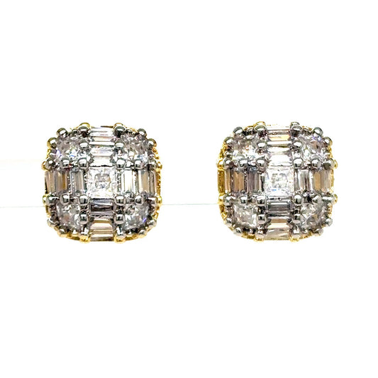 925 S.S. VVS Moissanite Square Cluster Earrings