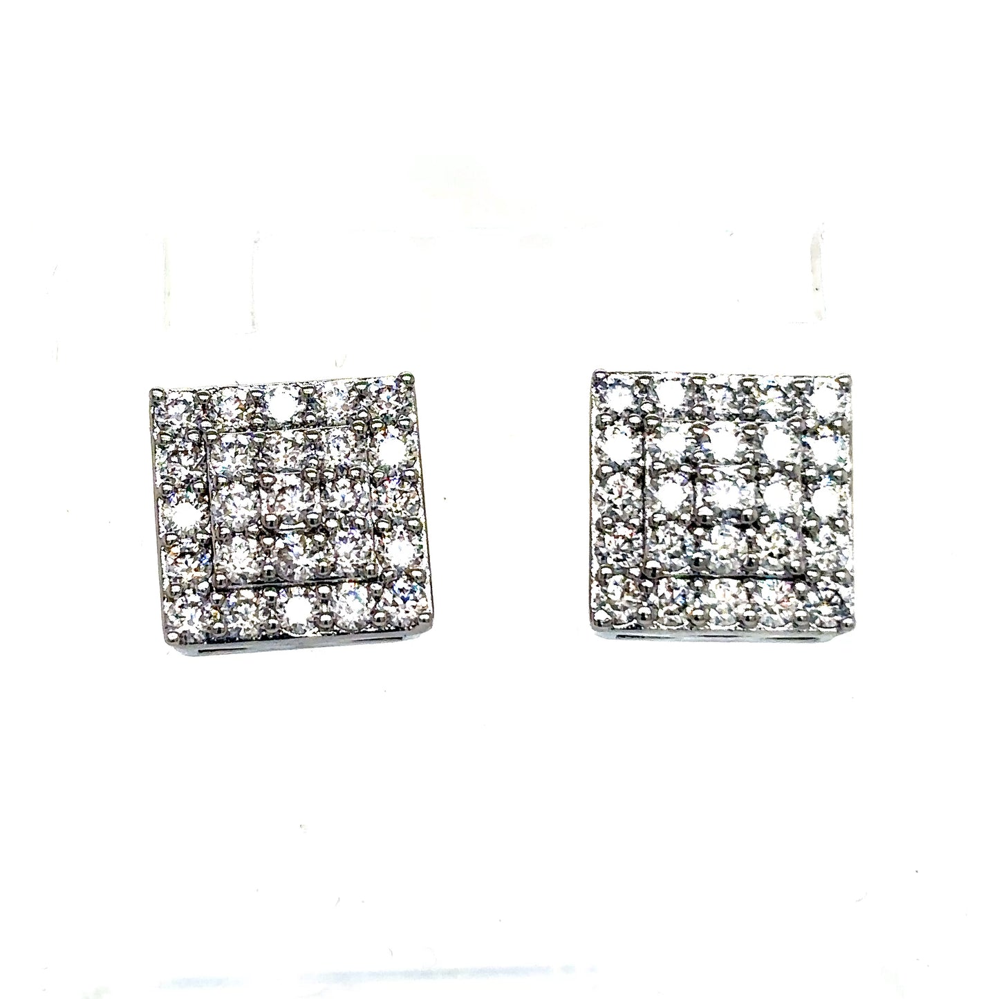 925 S.S. VVS Moissanite Square Cluster Earrings