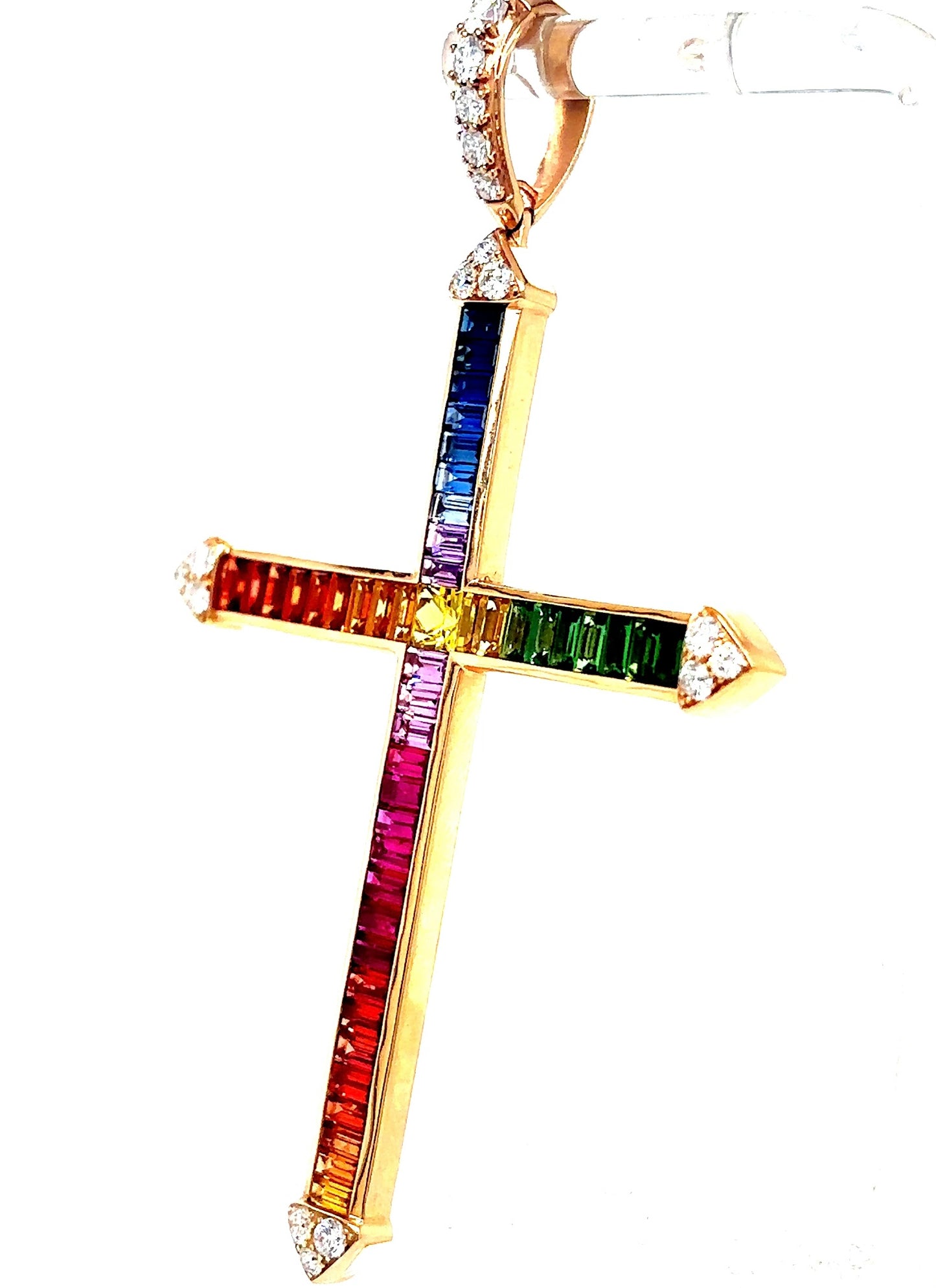 18k Rose Gold Natural Gem Stone Diamond Cross